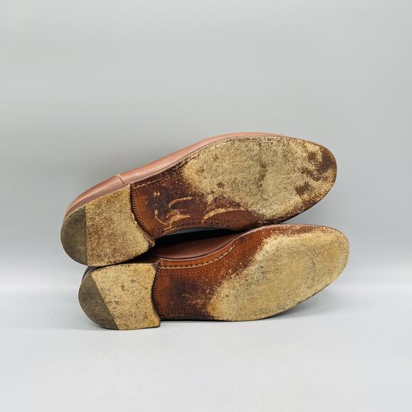 Johnston & Murphy Shoes Men 9 Brown Leather Kiltie Tassel Loafers Vtg Made Italy